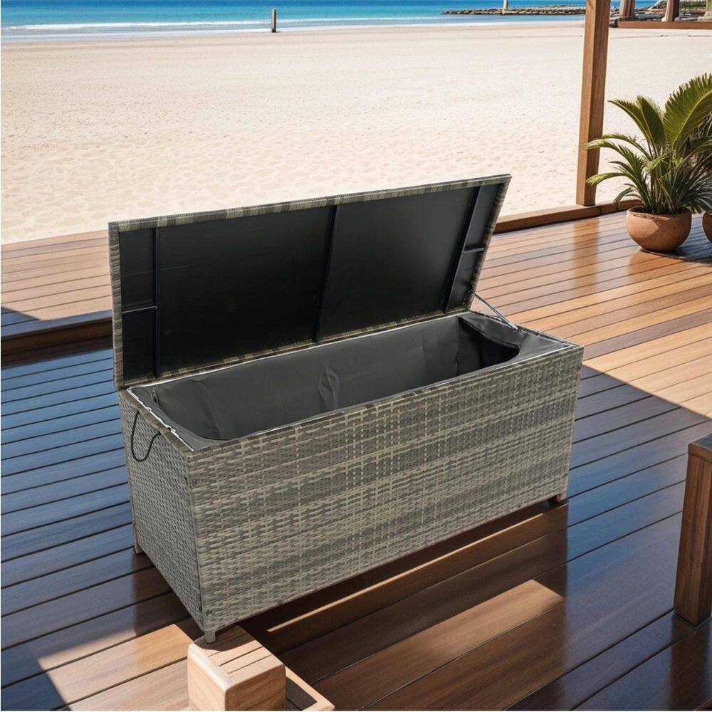 113 Gal. Gray Rattan Patio Deck Box - Hercitys