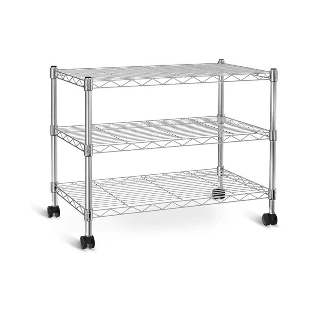 3-Tier Chrome Metal Shelving Unit, 750 lbs Capacity Stackable Wire Storage Rack on Wheels-24 in. W x 14 in. D x 22 in. H - Hercitys