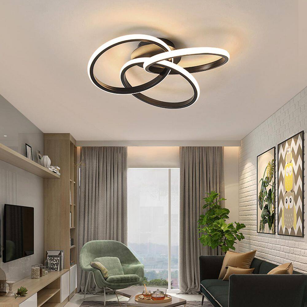 20.5 in. 1-Light Black Selectable LED Flush Mount Ceiling Light Modern Creative Design Ring with Remote Control - Hercitys