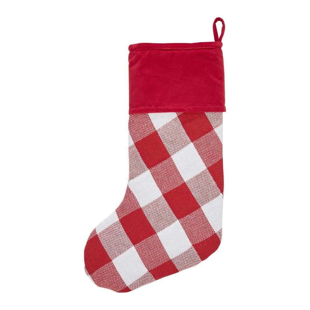 20 in. Annie Red Check Farmhouse Christmas Stocking - Hercitys
