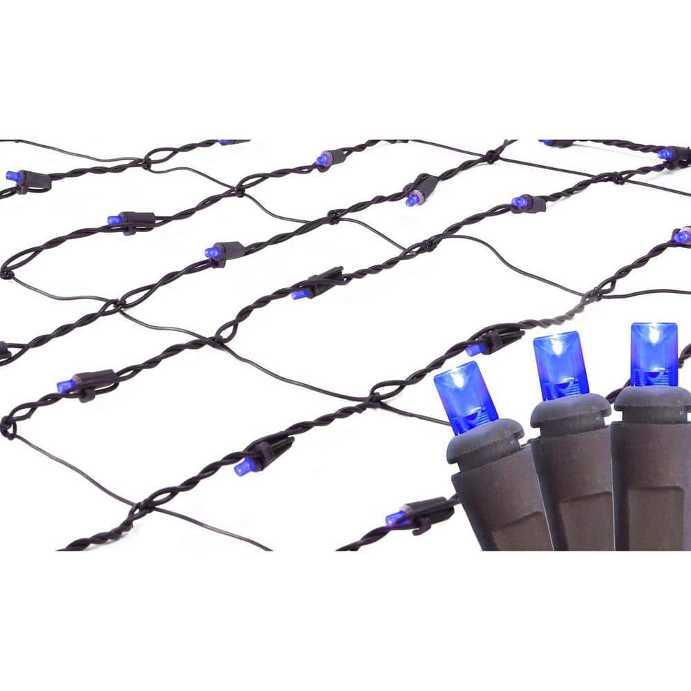2 ft. x 8 ft. Blue LED Net Style Tree Trunk Wrap Christmas Lights with Brown Wire - Hercitys