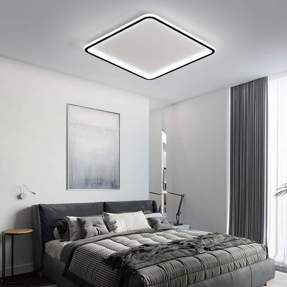 20 in. 1-Light White Modern Square Dimmable Selectable LED Flush Mount Ceiling Light with Remote - Hercitys