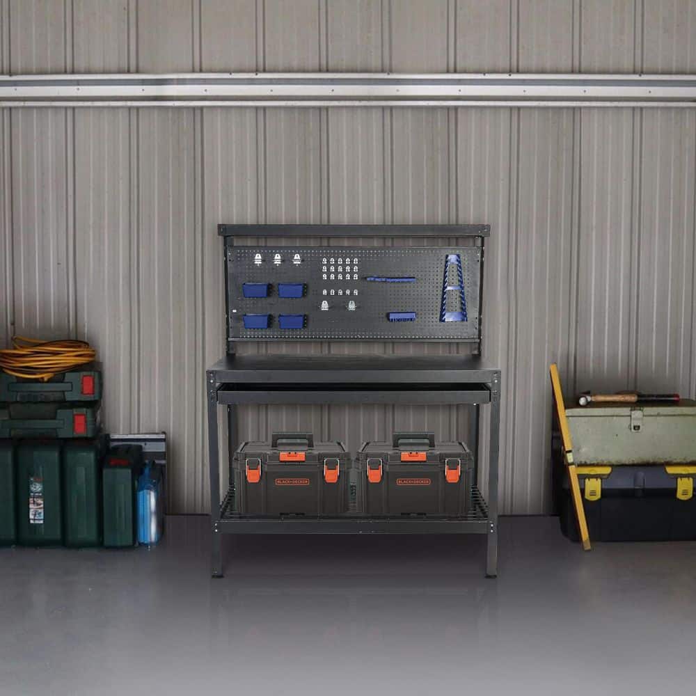 22 in. W x 48 in. D 1-Drawer Tools Cabinet Work Table, Workbench Table with Metal Top, Black - Hercitys