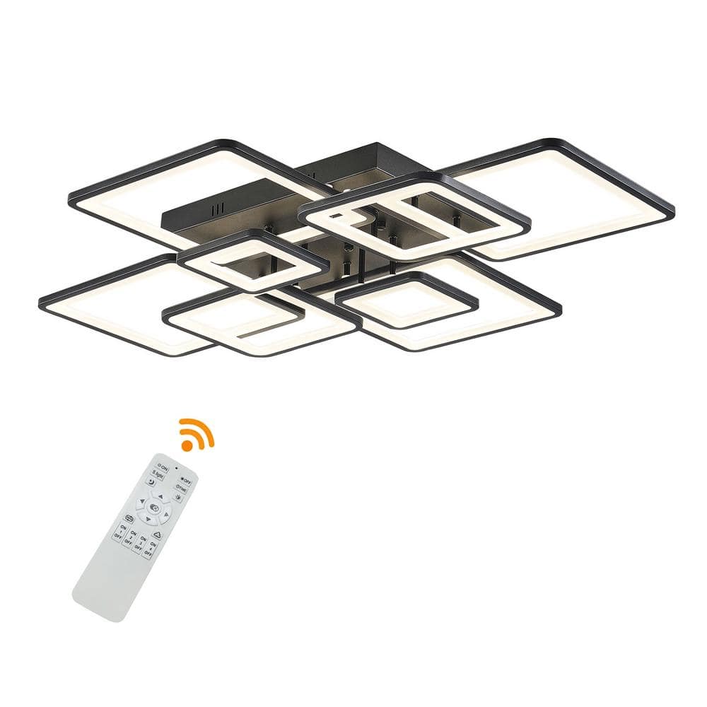39.4 in. Modern Black Square Flush Mount Dimmable Integrated LED Ceiling Light with Remote, for Living Room, Bedroom - Hercitys