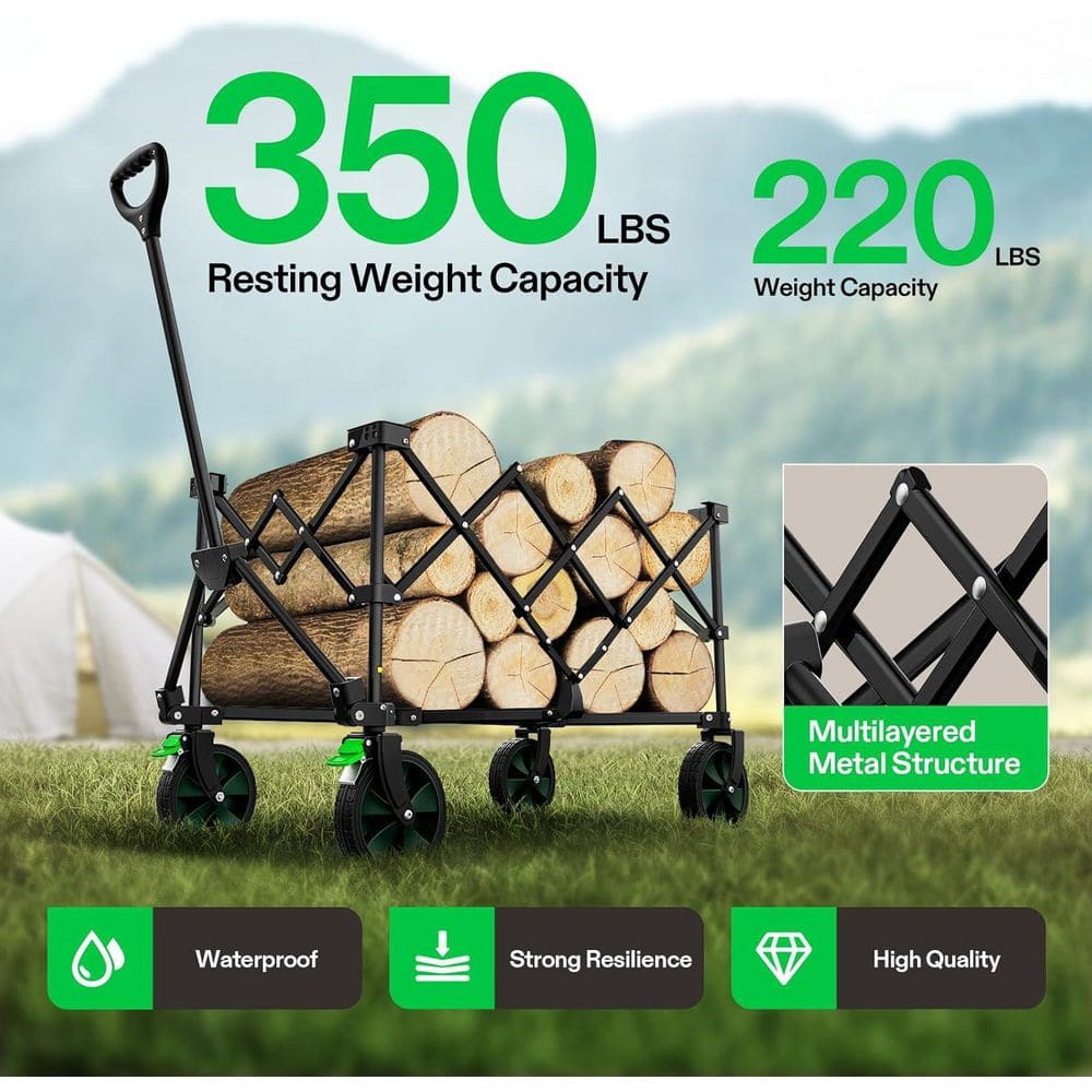 350 lbs. Load-Bearing 6.7 cu. ft. Collapsible Fabric Garden Cart with Universal Wheels and Adjustable Handle - Hercitys