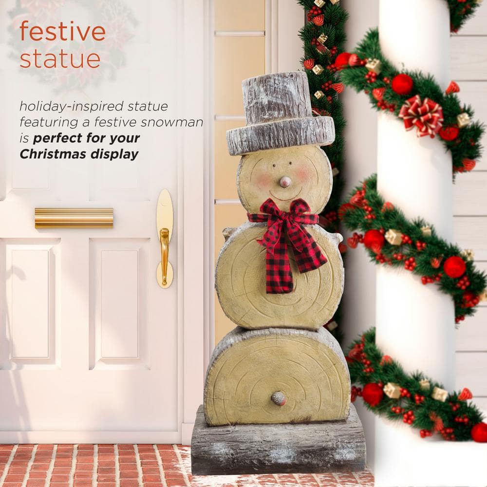 46 in. Tall Extra Large Christmas Snowman Statue with Wood Texture - Hercitys