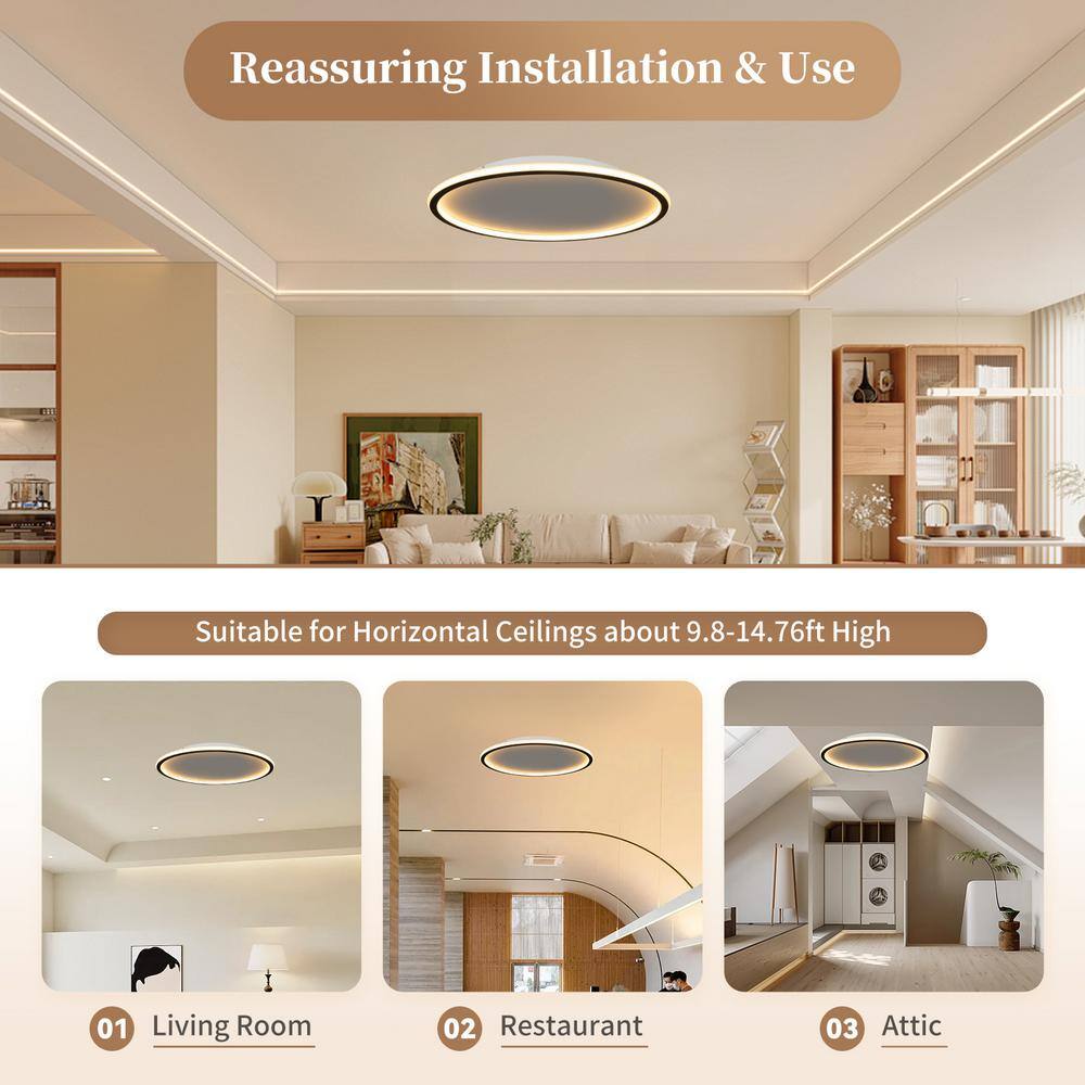 20 in. 1-Light Modern Simple Geometry Black LED Flush Mount Ceiling Light - Hercitys