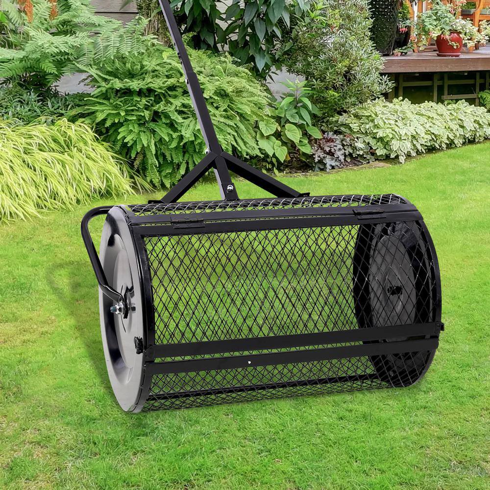 24 in. Heavy-Duty Compost Spreader Metal Mesh, Lawn and Garden Care Manure Spreaders Roller - Hercitys