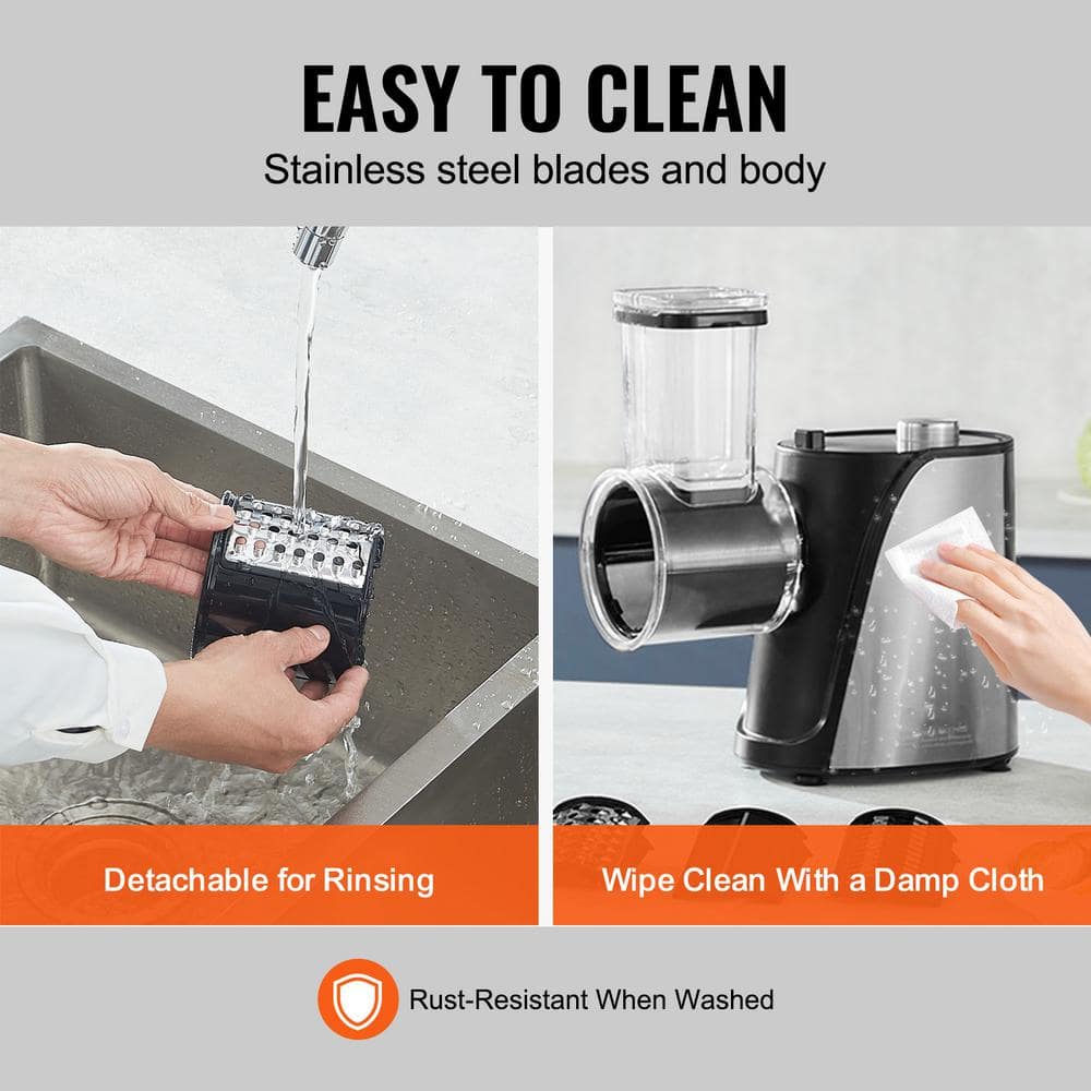 250 W Electric Cheese Grater and Salad Maker, Vegetable Slicer and Shredder with 5 Attachments, Stainless Steel Fruit - Hercitys