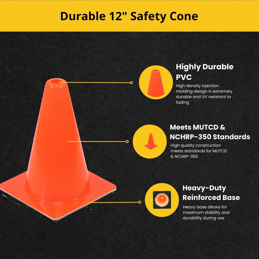 12 in. Orange PVC Injection Molded Safety Cone with Orange Base - Hercitys