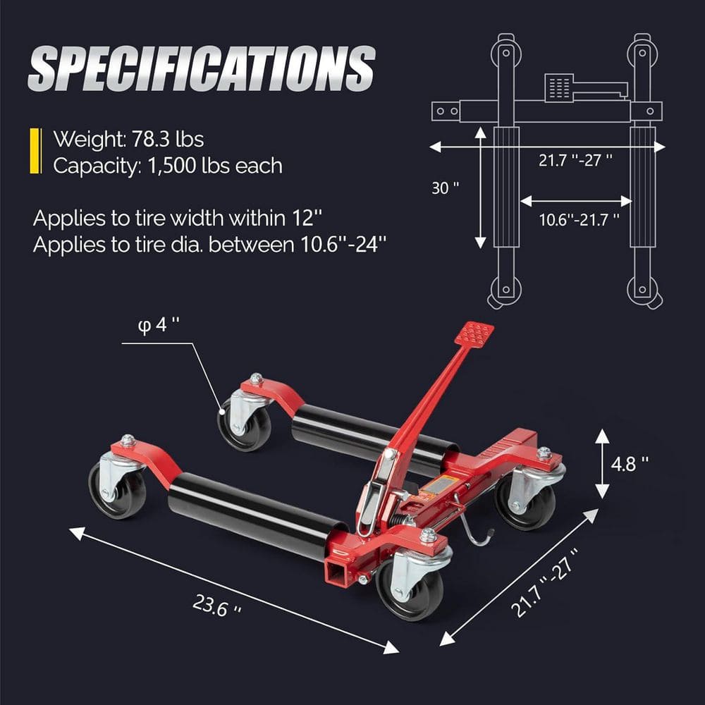 1500 lbs. Capacity Mechanical Car Wheel Dolly in Red 2-Pack - Hercitys