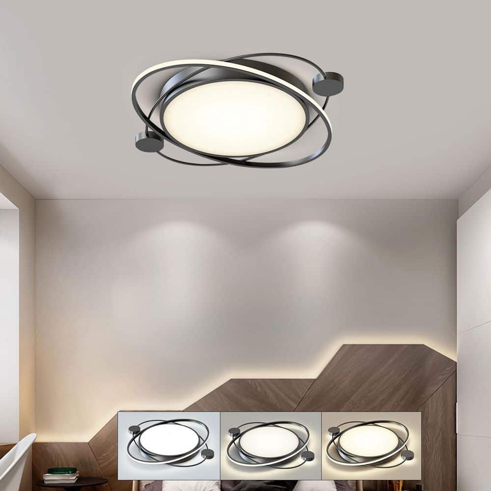 19.7 in. 1-Light Black and White Modern Selectable LED Semi-Flush Mount Ceiling Light with Remote - Hercitys