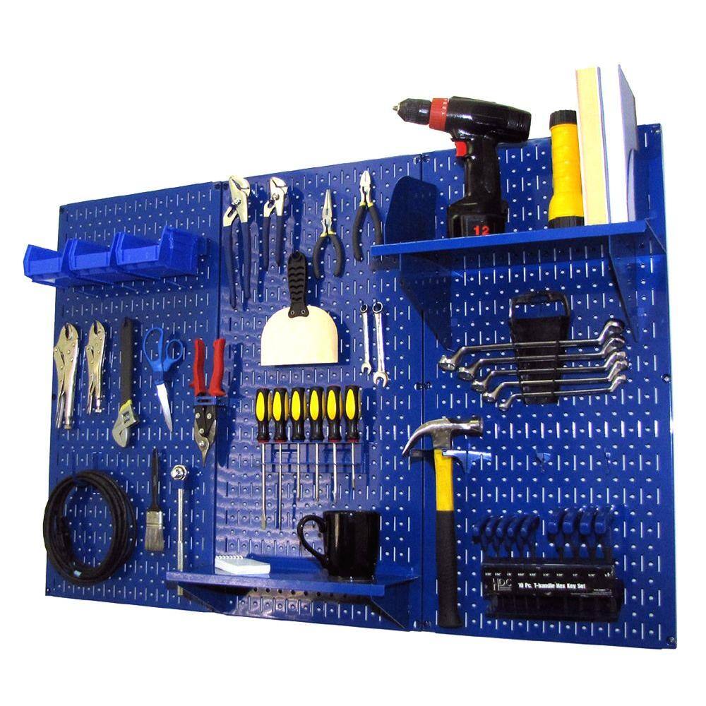 32 in. x 48 in. Metal Pegboard Standard Tool Storage Kit with Blue Pegboard and Blue Peg Accessories - Hercitys