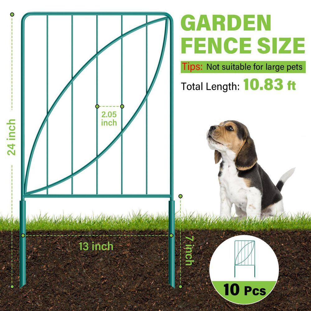 24 in. Metal Garden Fence, Decorative Garden Fencing with Leaf Pattern for Dogs (10-Pack) - Hercitys
