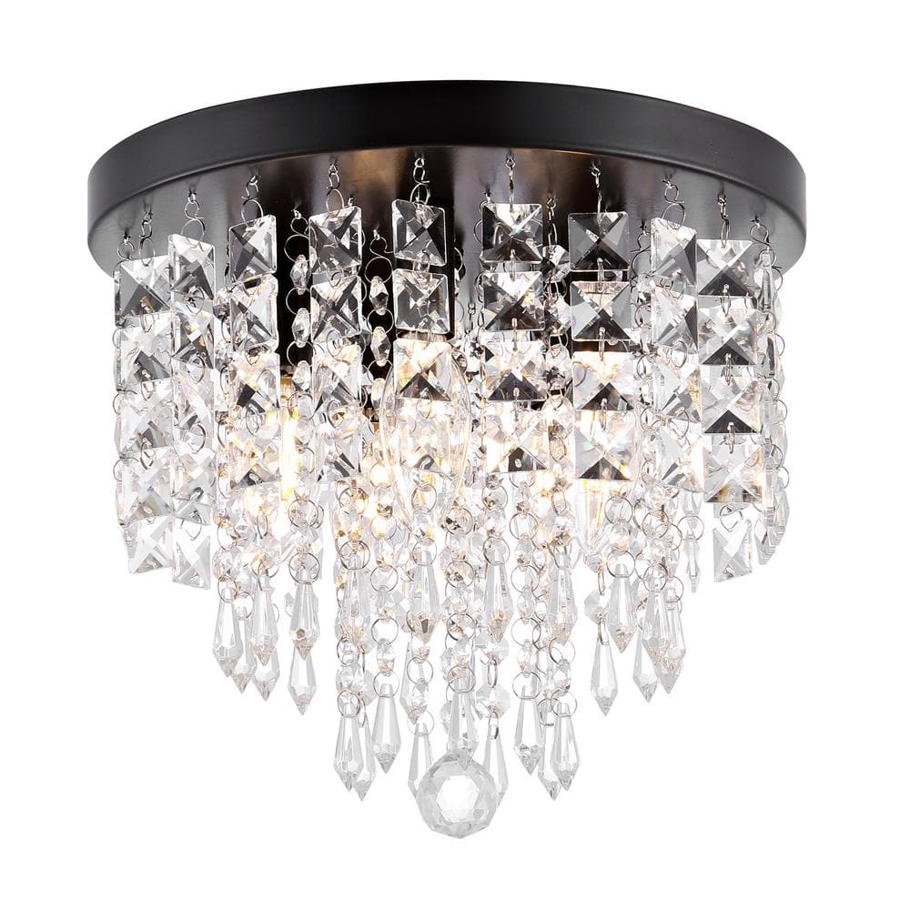 11 in. 5-Light Oil Rubbed Bronze Flush Mount Chandelier with Clear K9 Crystals - Hercitys