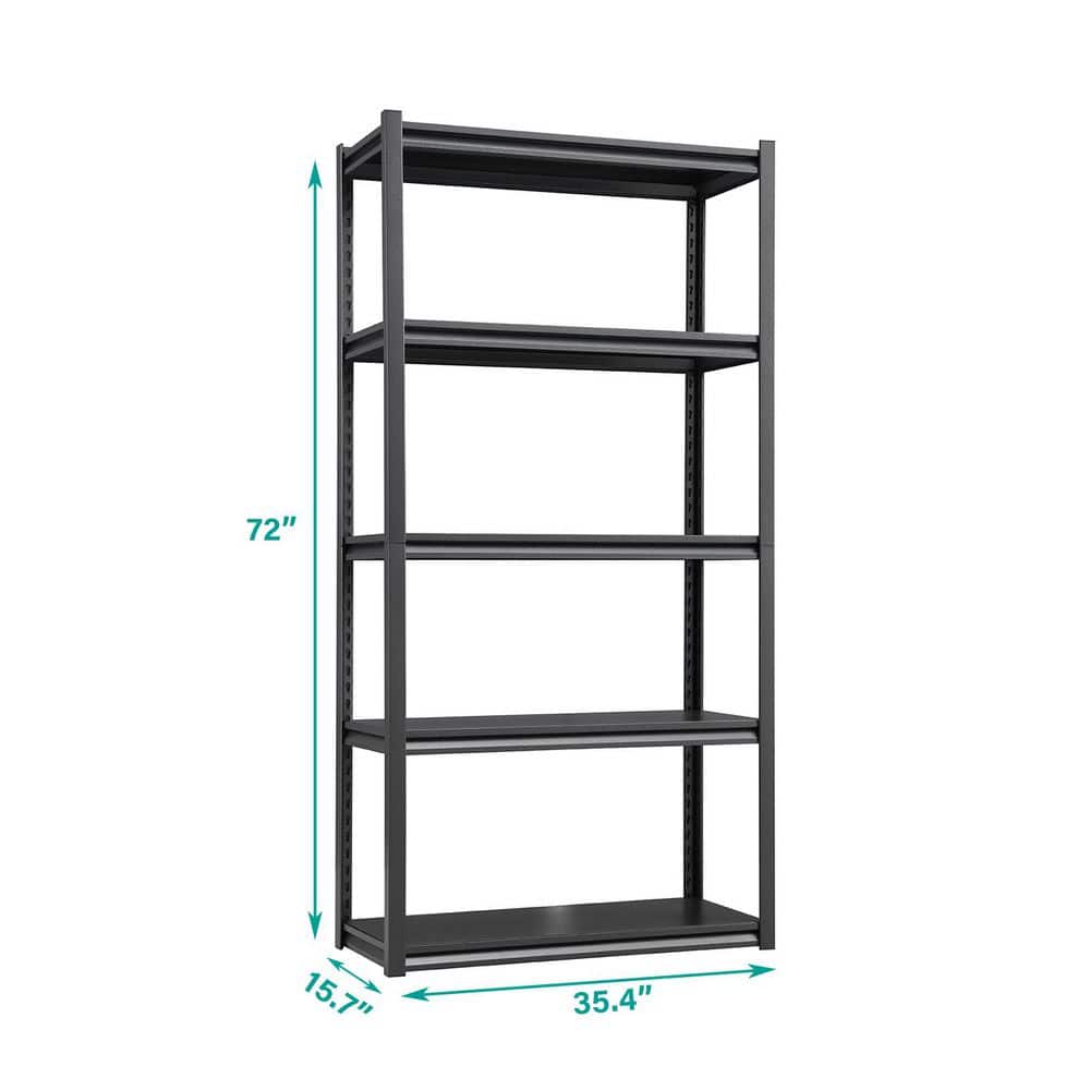 5-Tier Adjustable Metal Shelves for Garage Storage-2000 lbs. Utility Rack in Black - Hercitys