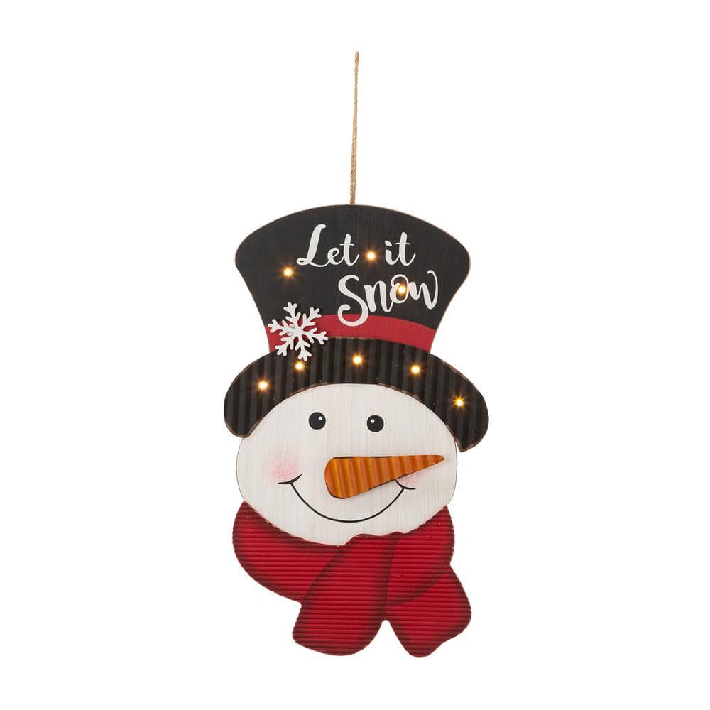 19 in. H Lighted 3D Wooden Metal Snowman Wall Decor - Hercitys