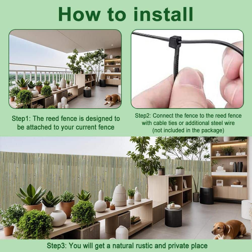 4 ft. x 16.4 ft. Bamboo Slat Garden Fence Natural - Hercitys