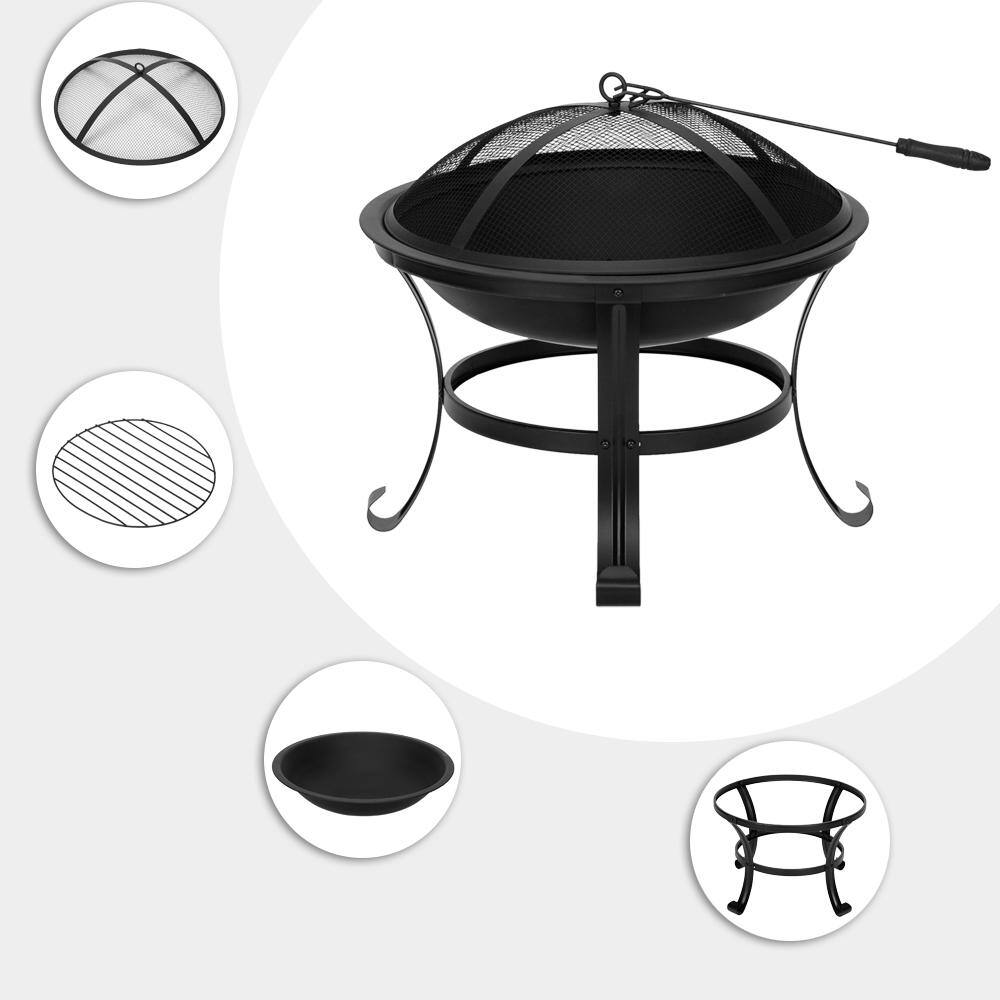 22 in.W Round Metal Wood Burning Fire Pit with Poker - Hercitys