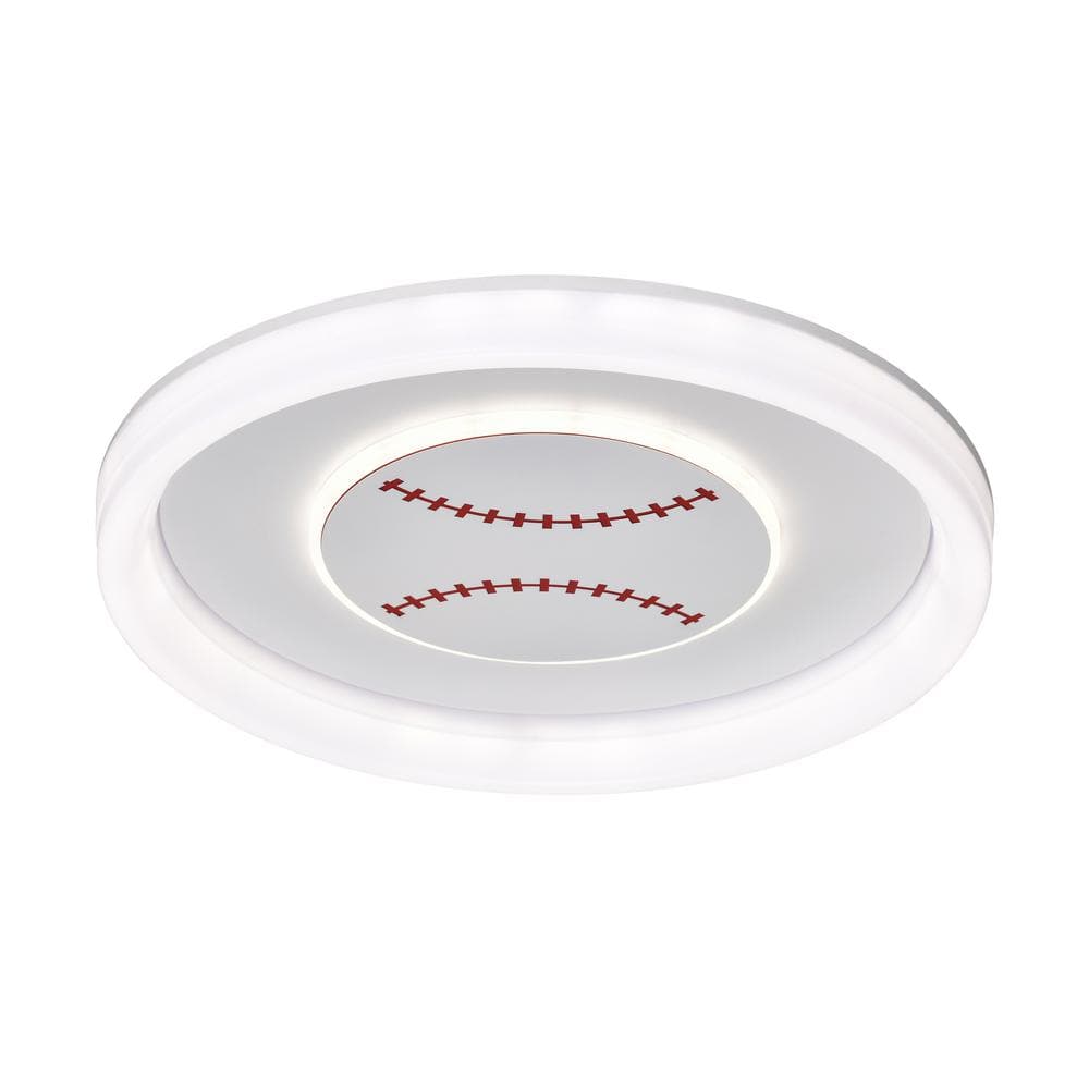 19 in. 95-Watt Modern Baseball/Softball Pattern Integrated LED Flush Mount with White Acrylic Shade - Hercitys