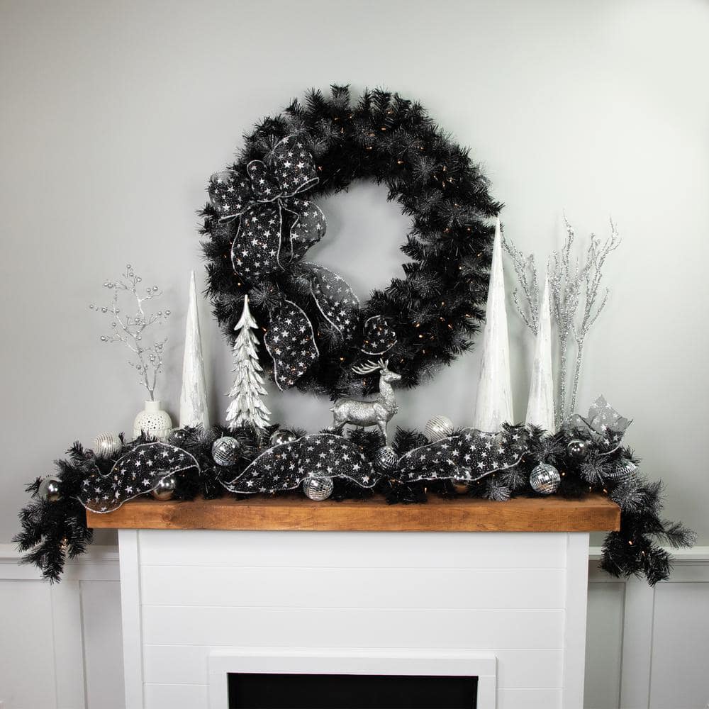 36 in. Pre-Lit LED Black Bristle Artificial Christmas Wreath - Hercitys
