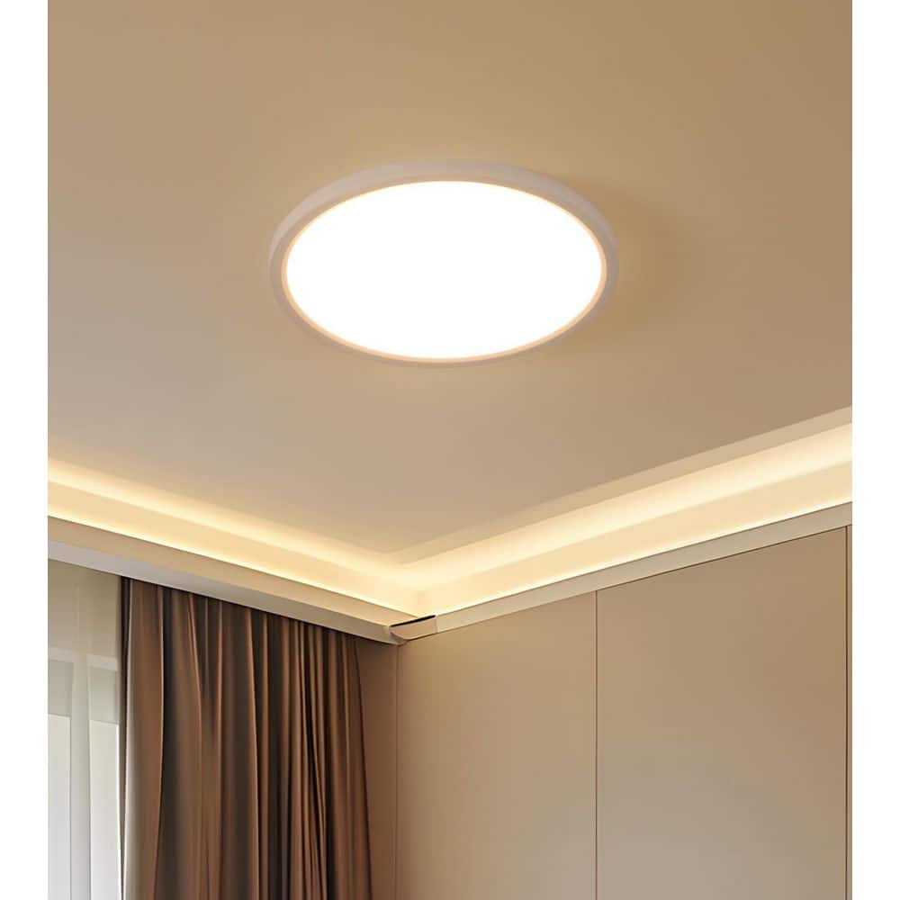 12 in. Modern White Integrated LED 2100 Lumen 3000K Round Flat Panel Ceiling Flush Mount For Bathroom, Hallway, Kitchen - Hercitys