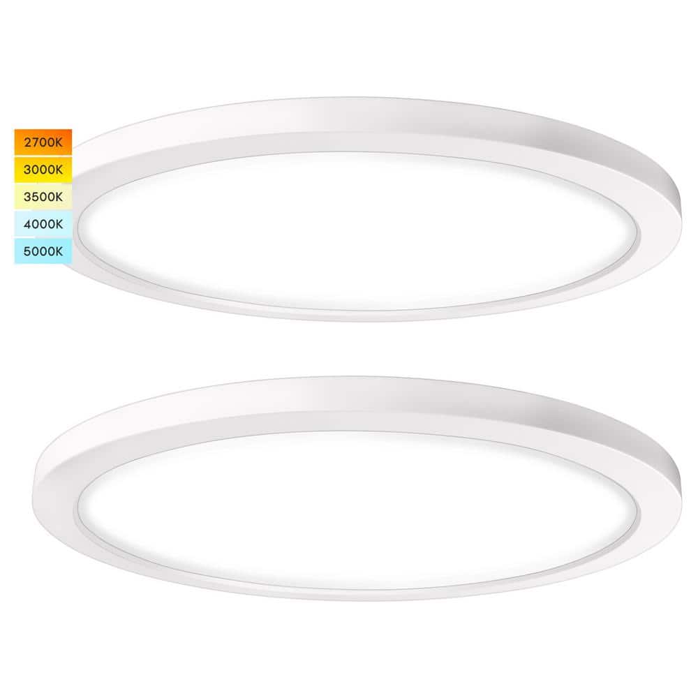 12 in. 22-Watt 5 Color Selectable LED Flush Mount Dimmable Fixture 1600 Lumens, IP54 Wet Rated, Dimmable, ETL (2-Pack) - Hercitys