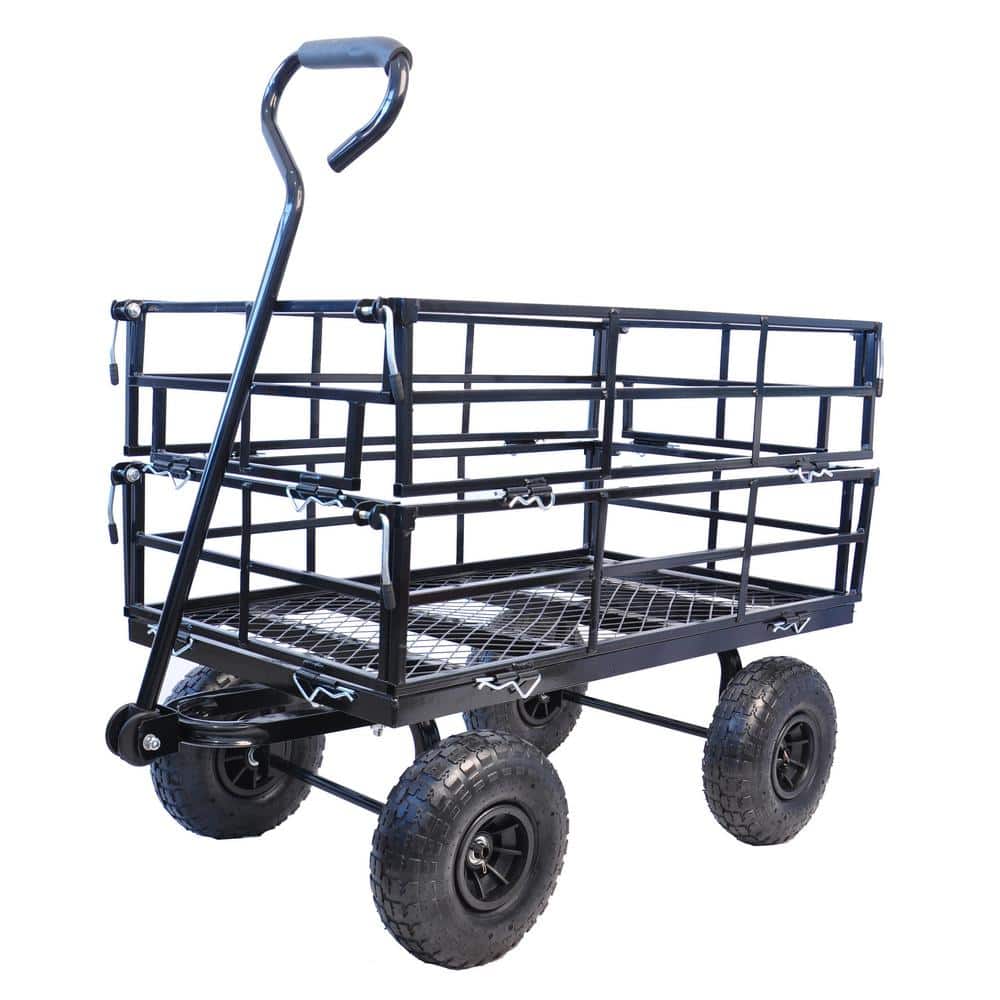 5.54 cu. ft. Metal Black Wagon Cart Garden Cart Trucks - Hercitys