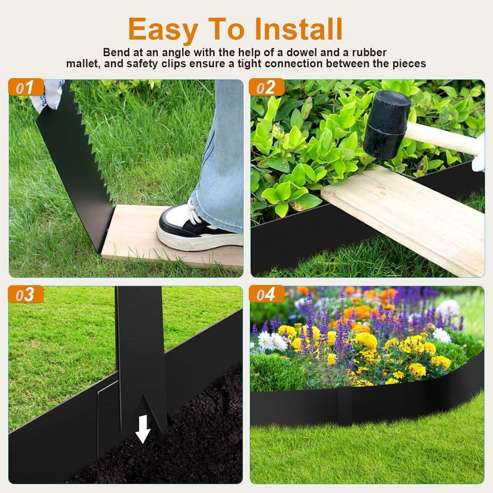 40 in. x 4 in. Steel Garden Edging with Matte Finish, 6-Piece Set - Hercitys