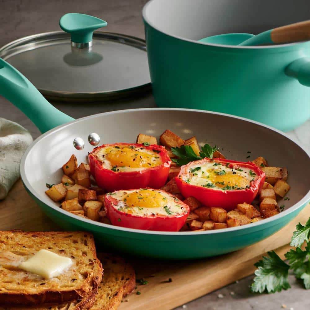 14-Piece Ceramic Cookware Set in Teal - Hercitys