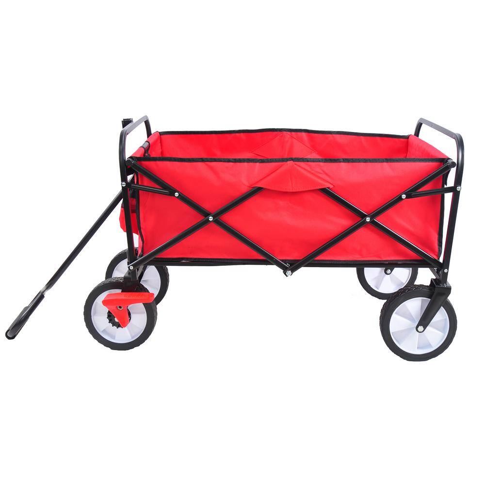 4.1 cu. ft. Red Metal Folding Garden Cart with Wheels Brakes. - Hercitys