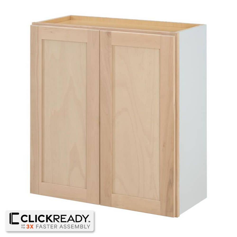 27 in. W x 12 in. D x 30 in. H Ready to Assemble Wall Kitchen Cabinet in Unfinished with CLICKREADY Technology - Hercitys