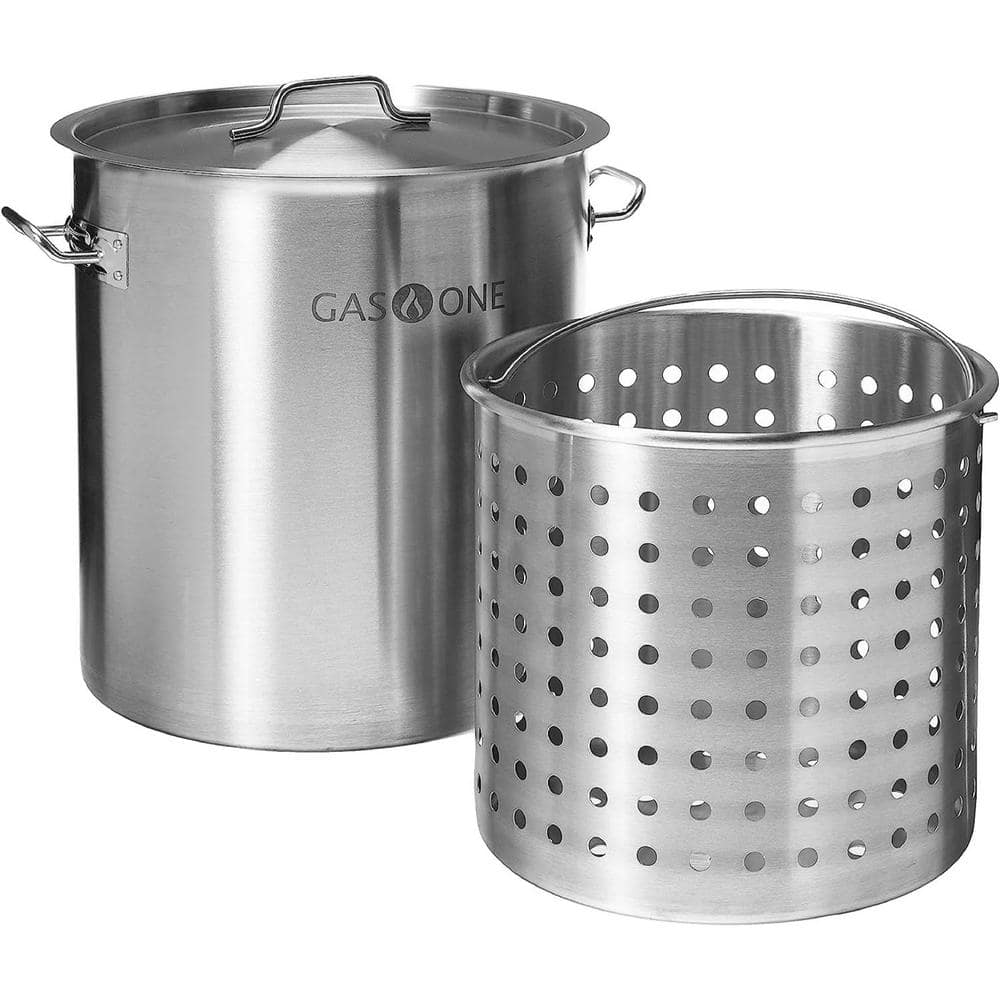 36 qt. Stainless Steel Stock Pot with Lid and Basket with Reinforced Bottom - Hercitys