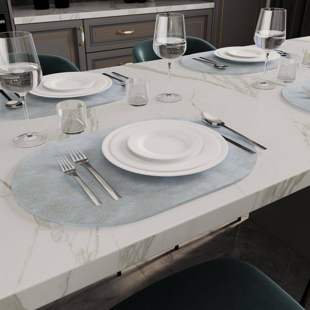 11.8 in. W x 17.5 in. H Light Grey Oval Leather Heat Resistant Waterproof Placemats (Set of 6) - Hercitys