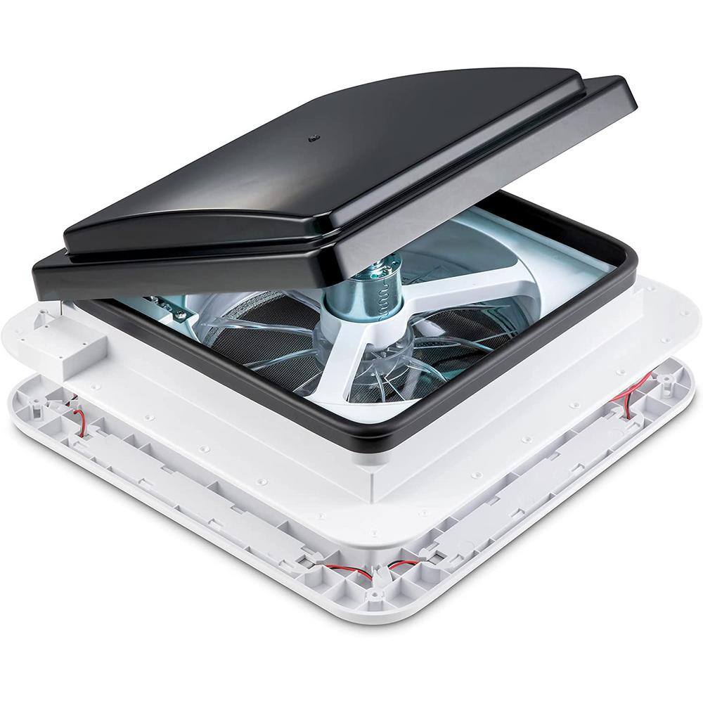 2.9 in. x 14 in. Manual RV Roof Vent Fan with 3-Speeds and LED Light – Smoked Lid - Hercitys