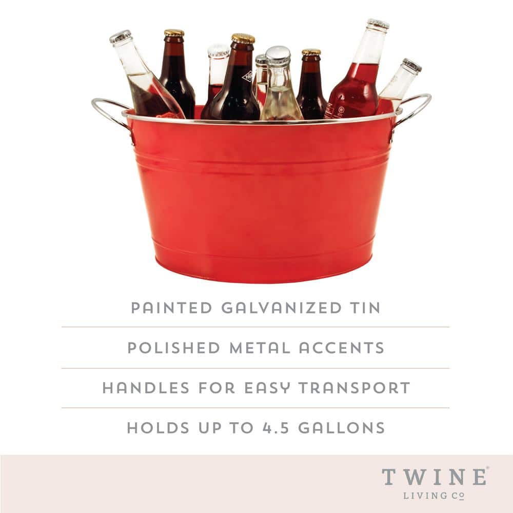4.5 Gal. Big Red Ice Bucket, Galvanized Metal Drink Tub, Country Home Wine and Beer Chiller - Hercitys