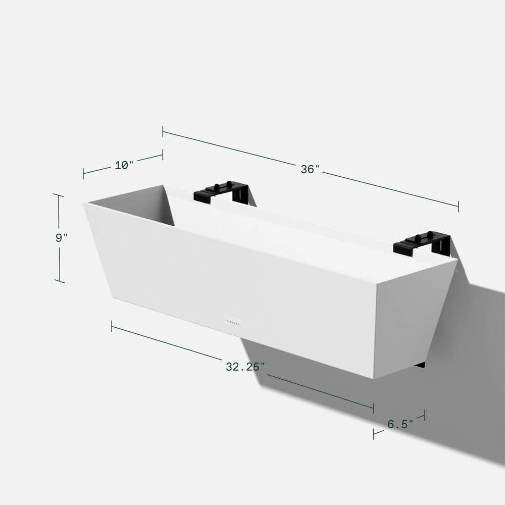 36 in. x 10 in. White Plastic Railing Window Box - Hercitys