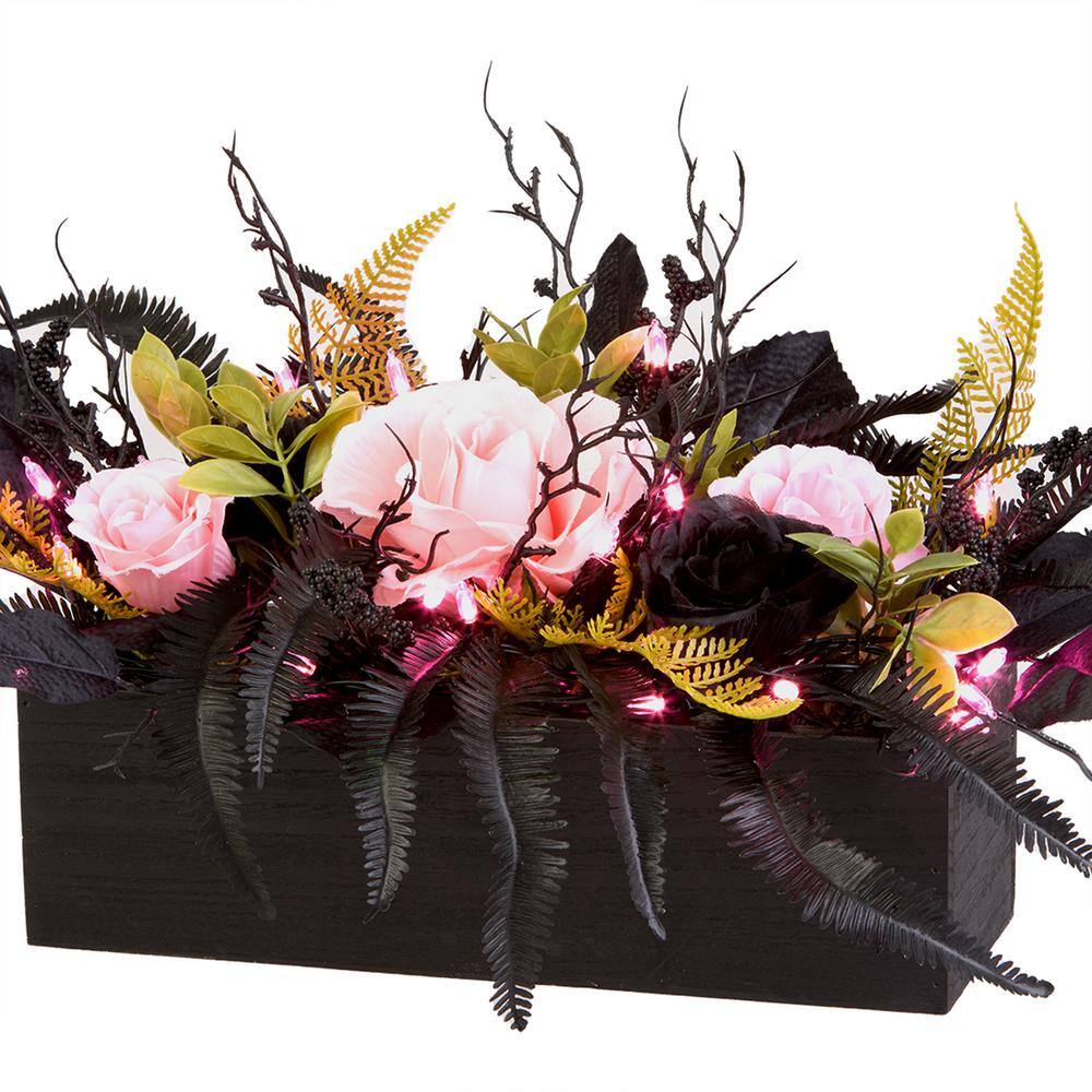 16 in. Cute and Creepy Halloween Centerpiece with Battery Operated Pink LED Lights - Hercitys