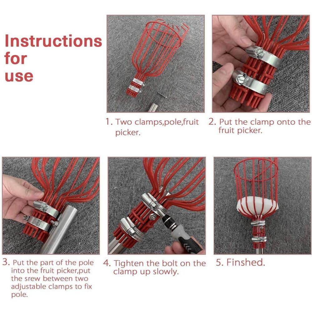 10 in. Tree Pruner Fruit Picker with Basket and Pole - Hercitys