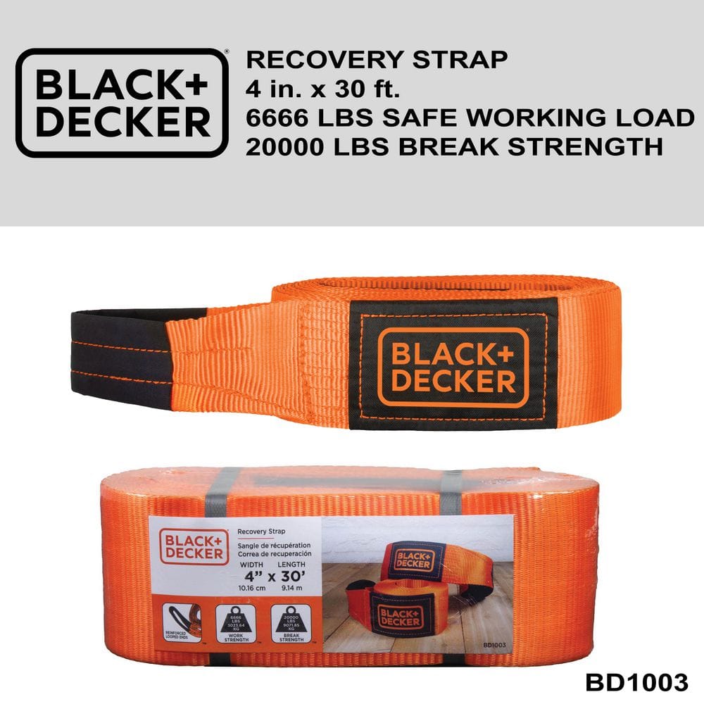 4 in. x 30 ft. Heavy-Duty Recovery Strap Rope, 20,000 lbs. Break Strength - Hercitys