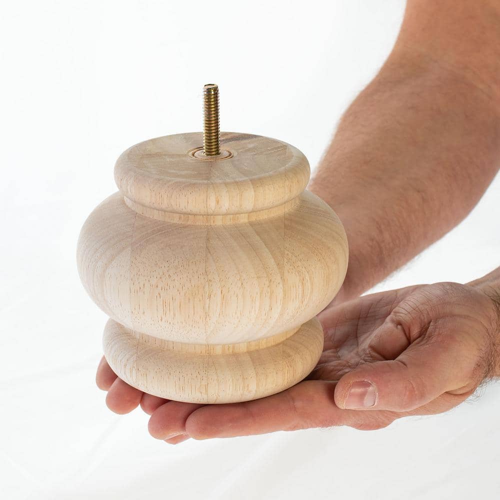 4 in. x 4-7/8 in. Unfinished Solid Hardwood Round Bun Foot - Hercitys