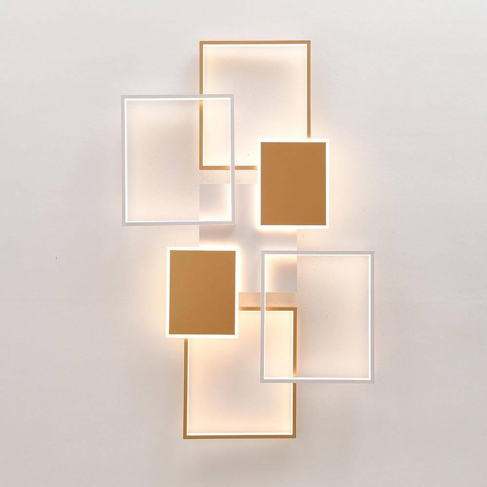 43.3 in. 6-Light Gold and White Modern Rectangular Selectable LED Semi-Flush Mount Ceiling Light with Remote - Hercitys