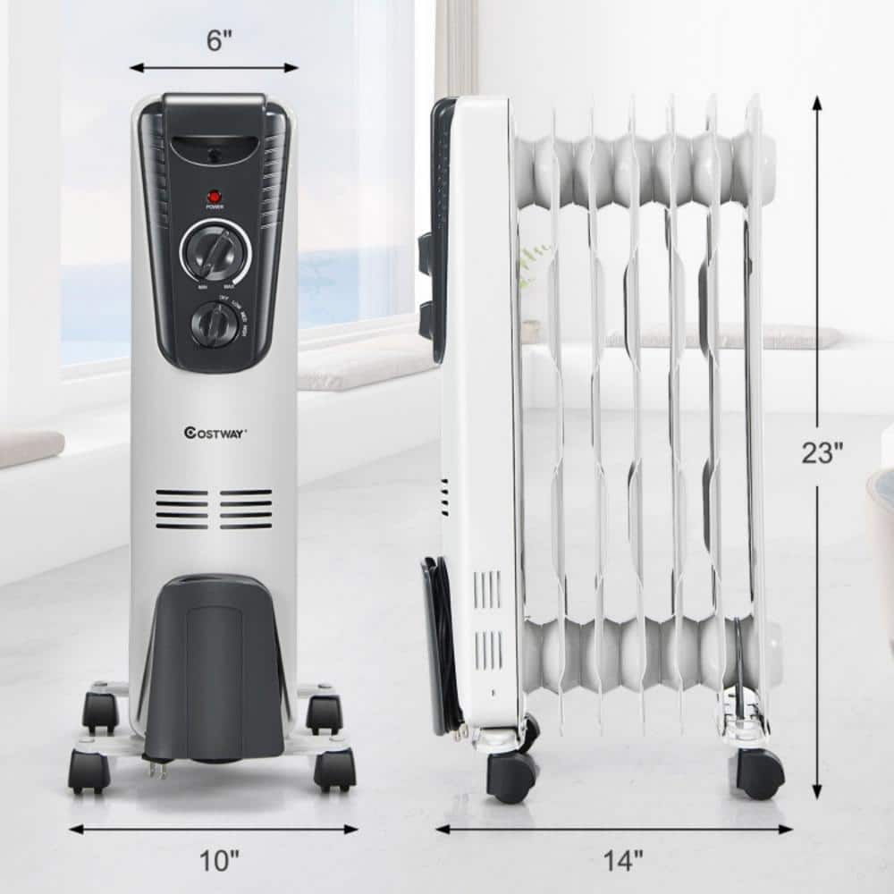 1500-Watt Electric Oil Filled Radiant Space Heater Portable Quiet Radiator Heater with Adjustable Thermostat & 4 Wheels - Hercitys