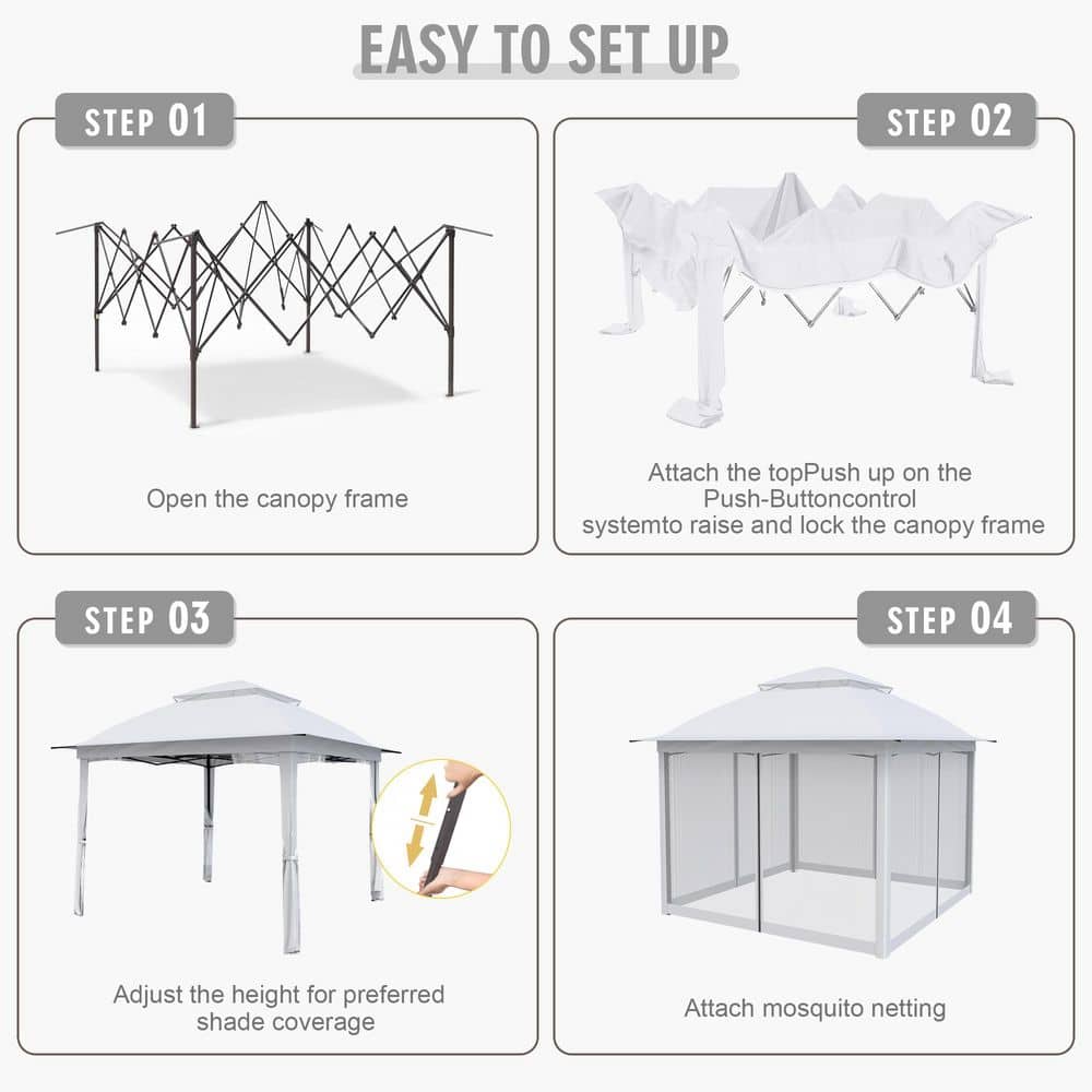 11 ft. x 11 ft. Pop-Up Steel Gazebo with Vented Double Roof, Mosquito Netting, and Carry Bag - Hercitys