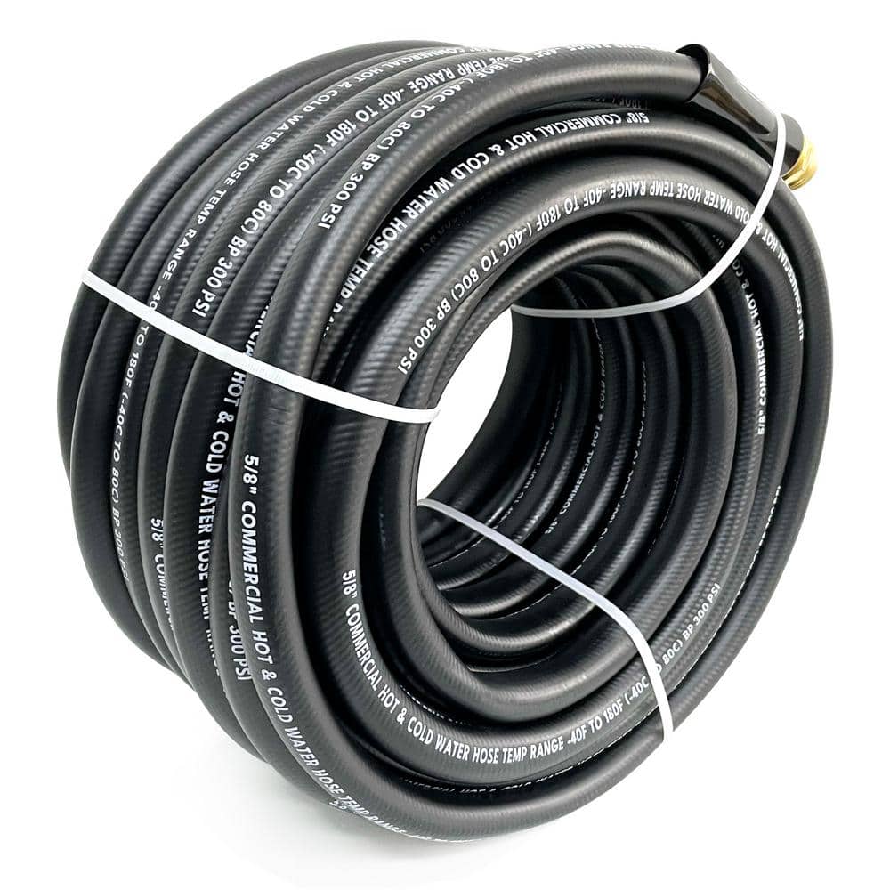 5/8 in. Dia. x 75 ft. Black Nitrile Rubber Commercial, Home and Garden, Multi-Purpose Hot/Cold Water Hose, BP 300 psi - Hercitys