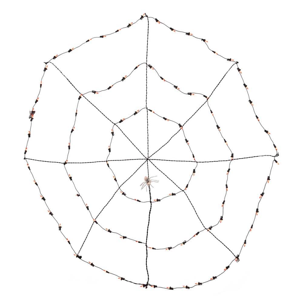 5 ft. Lighted Orange and Black Spider in Web Halloween Decoration Black Wire - Hercitys