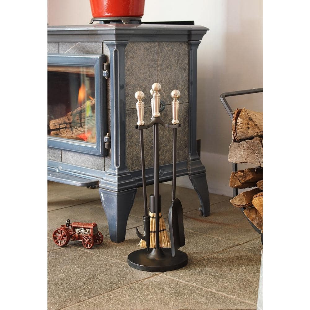 22 in. Tall Satin Nickel Holden 4-Piece Mini Fireplace Tool Set - Hercitys