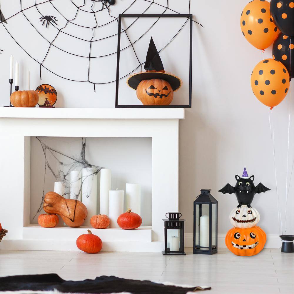 22 in. Pre-Lit Bat Standing on Pumpkins – Battery Operated - Hercitys