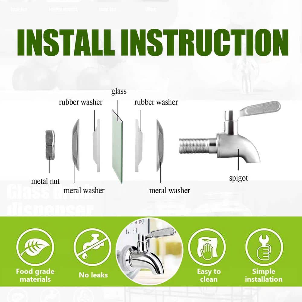 2-Pack 1 Gal. Glass Drink Dispenser, Beverage Dispenser with Stand, Stainless Steel Spigot and Ice Cylinder - Hercitys