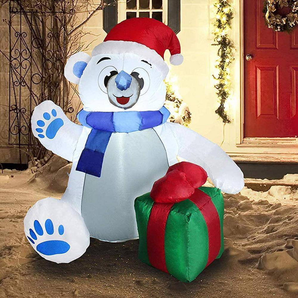 4 ft. Tall x 2 ft. W, White, Blue, Green and Red Plastic Waving Polar Bear Inflatable - Hercitys
